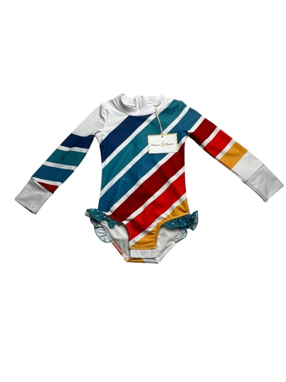 Oopsie Daisy Girls New Rainbow Stripe Zip Rash Guard One Piece Swim Suit Size 2